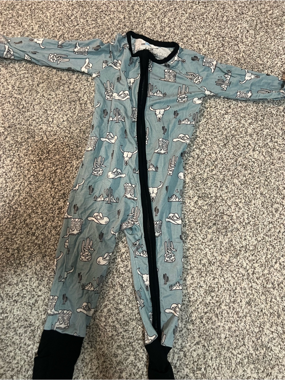 Children's Blue Western Print One-Piece Pajamas with Black Trim